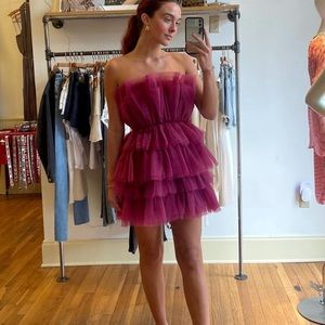 Hemline Ruffle Dress in Magenta